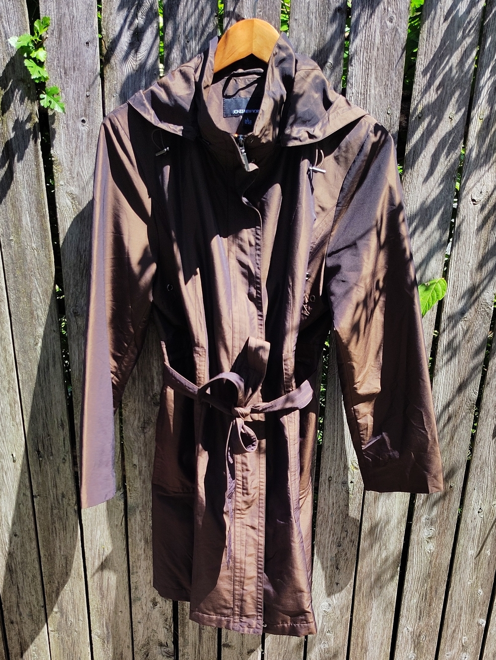 Jones New York Irridescent Brown Hooded Trench Coat with Belt